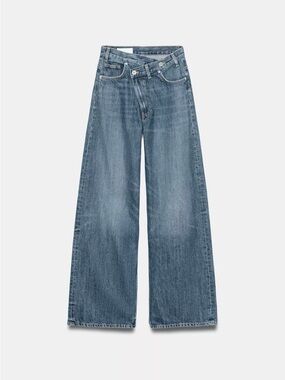 Zara TRF High-Waisted, Crossover, Wide-Leg Jeans